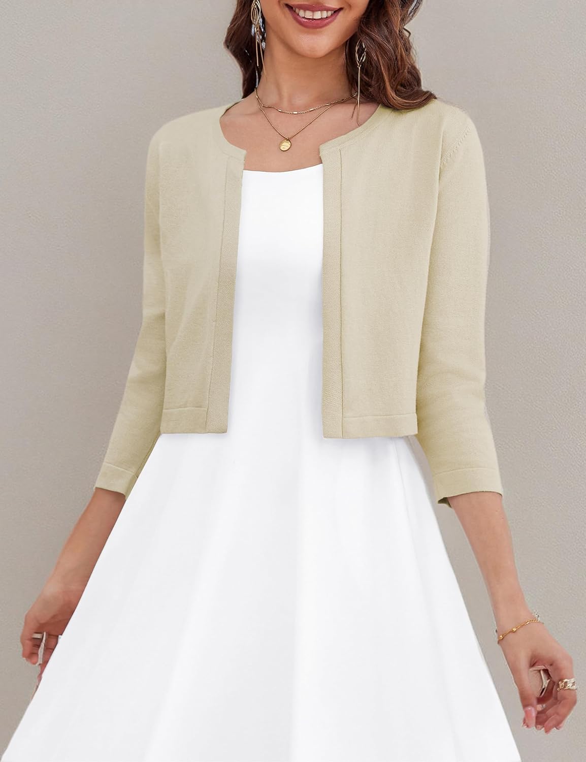 OmicGot Women's 3/4 Sleeve Open Front Knit Cropped Bolero Shrug Cardigan Sweater for Women S-XL - Image 7