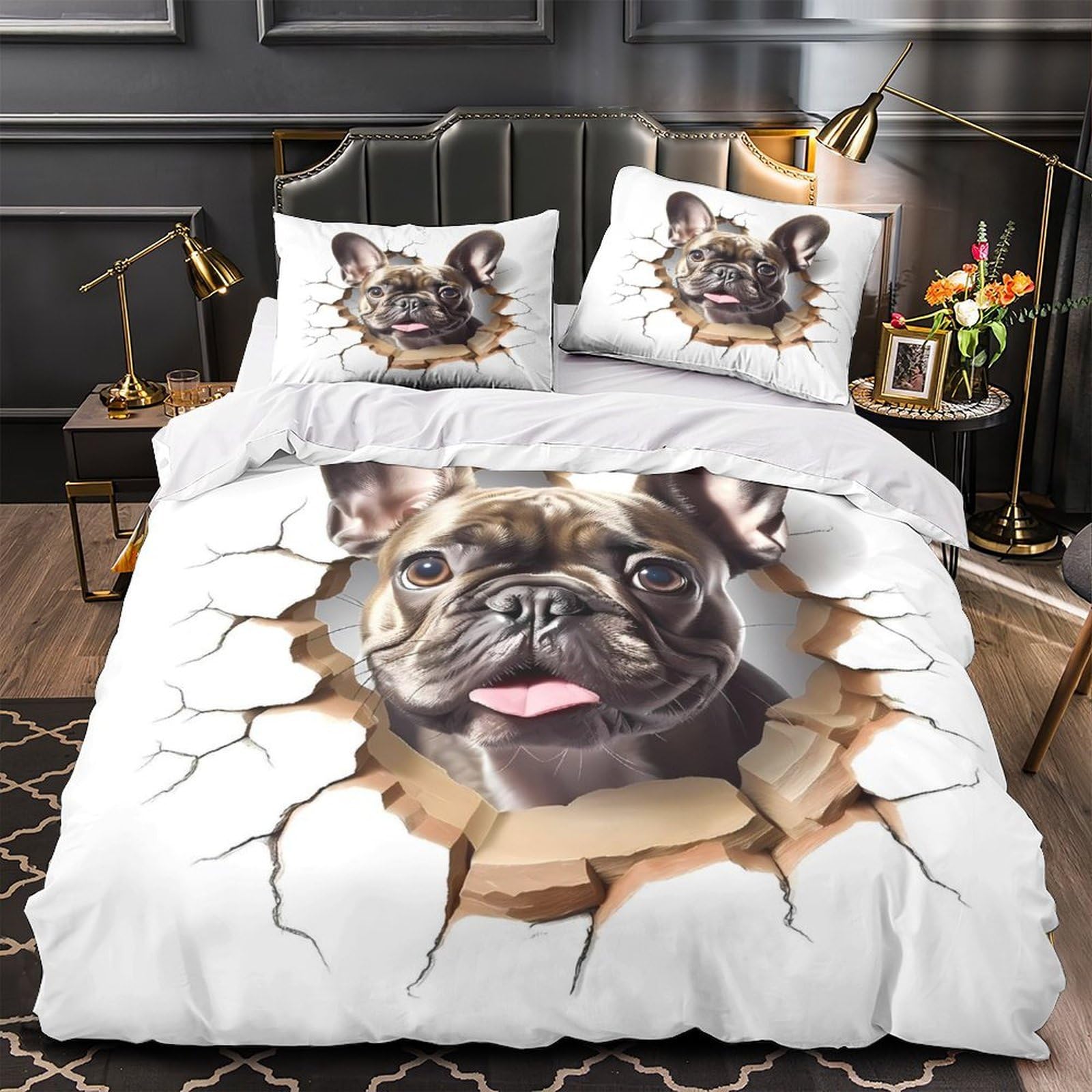 Chiot Bouledogue français parure de lit microfibre 220x240 légère