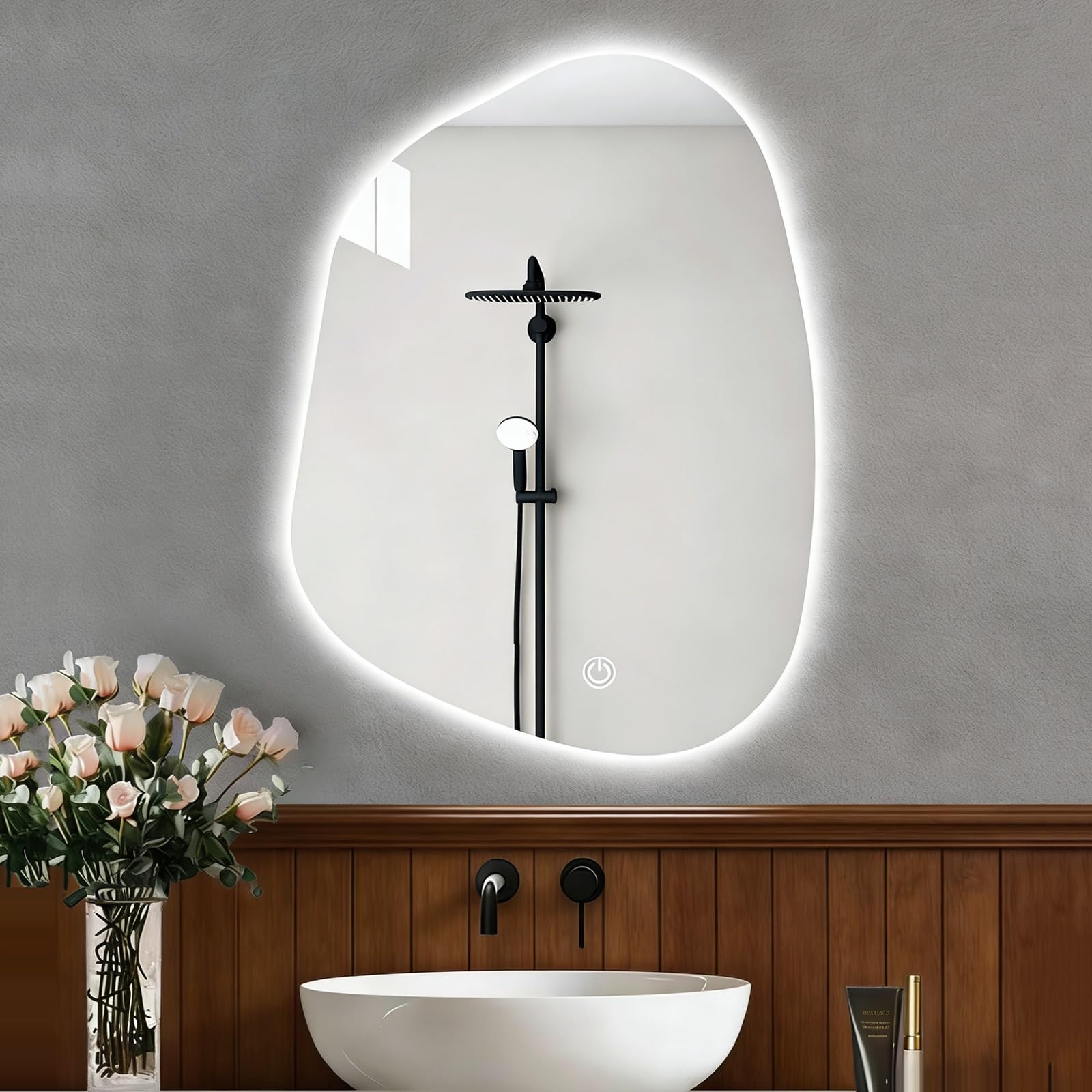 SXFSDOU LED Bathroom Mirror with Lights, Backlit Vanity Mirror, Dimmable Touch Control, Irregular Shape for Makeup