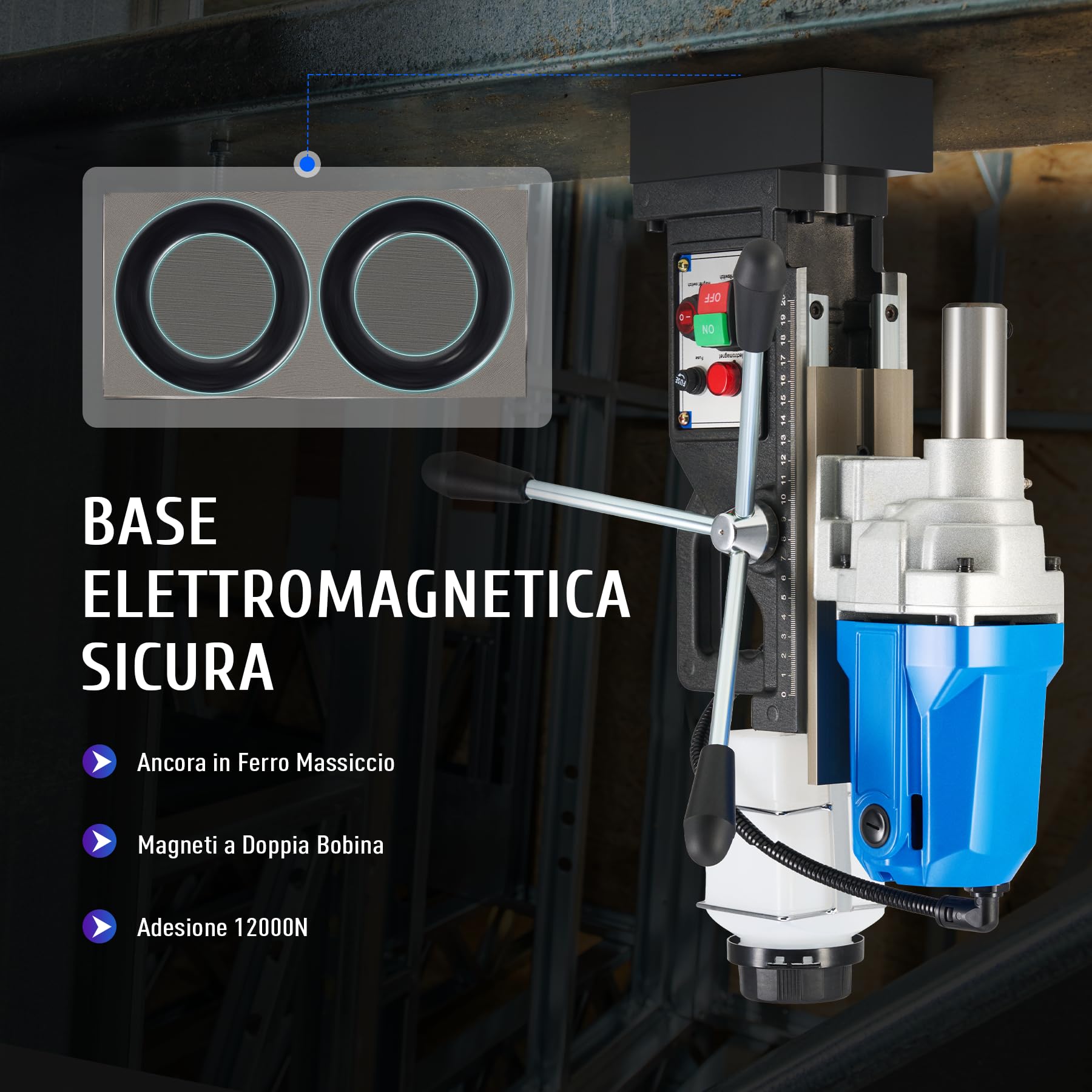ZELCAN 1100W Trapano Magnetico Trapano Elettromagnetico Portatile 1200N Trapano Colonna Base Magnetico Elettrico Fino a 40 mm, Profondità Massima 50 mm per Uso Industriale o Domestico
