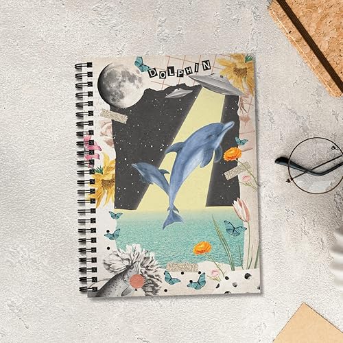 Miniatura 5 de GOLEEX Blank Spiral Notebook Dolphin Journal Collage Ruled Lined Writing Weekly Monthly Planner Vintage Durable Soft Cover Notebooks School Work
