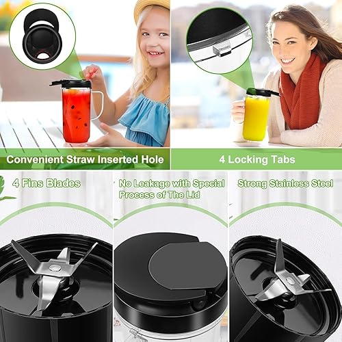 Miniatura 7 de Paquete de 2 tazas de licuadora Magic Bull, tazas altas de 22 onzas con tapa abatible para llevar y 4 aletas de repuesto para licuadora de hoja