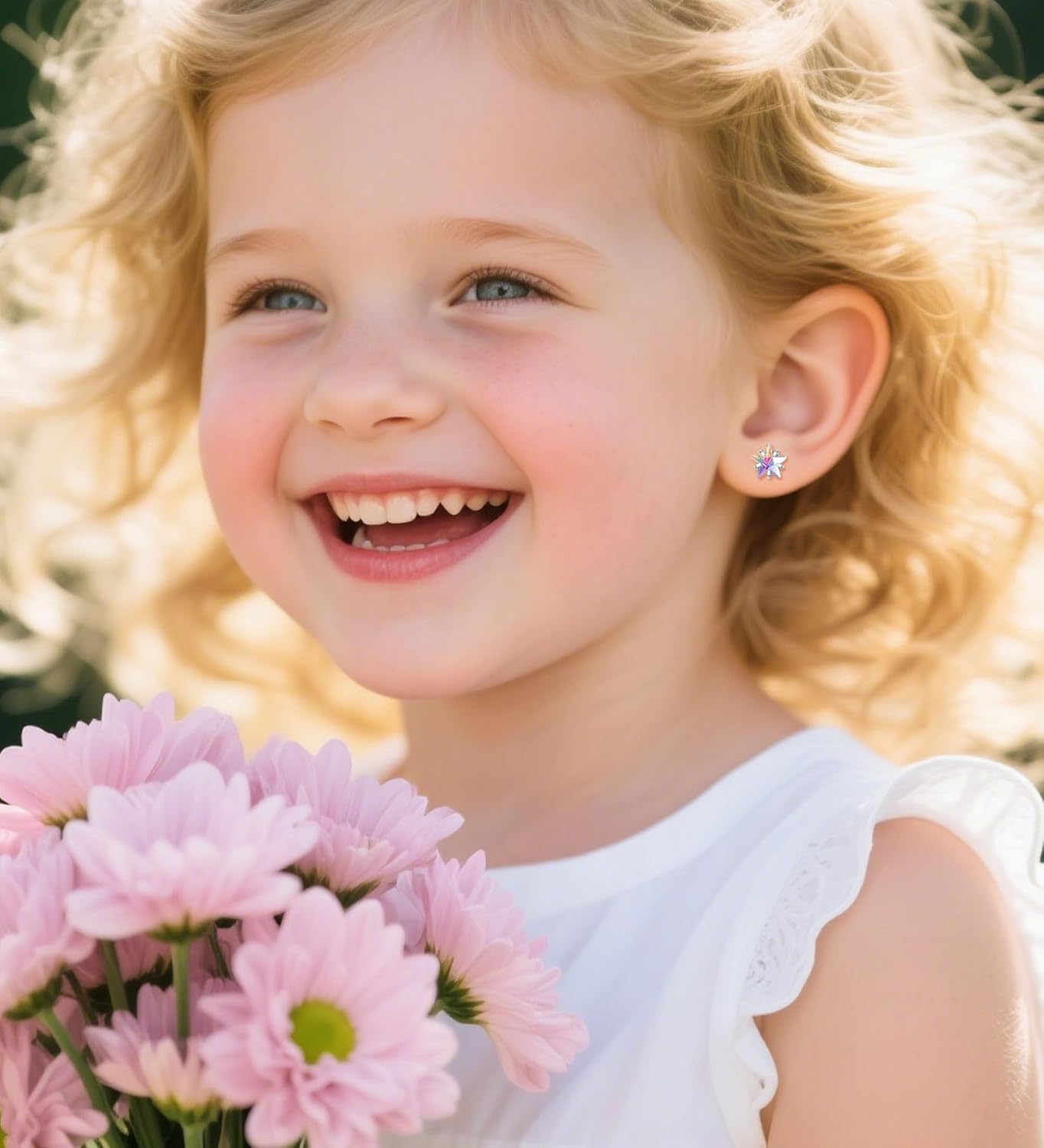 G23 Titanium Earrings for Girls 14k Gold Hypoallergenic Flat Back Earrings for Sensitive Skin Cartilage 20G Screw Back Star Heart Flower Stud Earrings for Women - Image 3