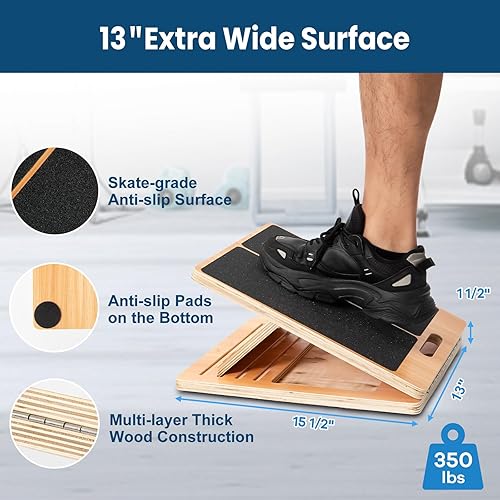 Miniatura 2 de StrongTek Juego de elasticidad y estabilidad tabla inclinada de madera + bloques de cuña de espuma XL, para estiramiento de pantorrillas, movilidad