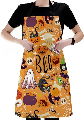 Miniatura 6 de Delantal impermeable de Halloween con bolsillos, babero de cocina para chefs de cocina, barbacoa, parrilla, delantales ajustables para mujeres,