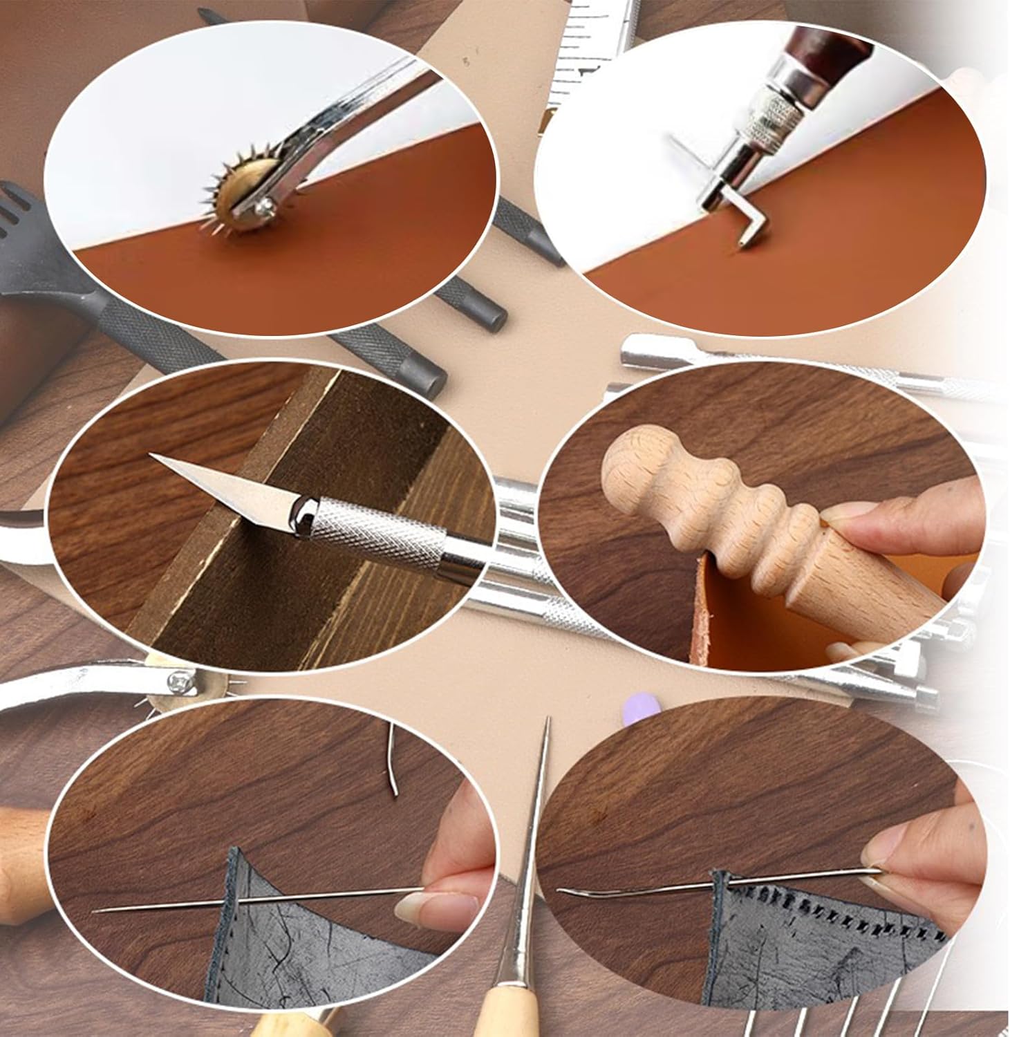 FNV Leather Sewing kit, Leather Stitch with Waxed Thread, Needles, Awls and Hand Stitching Tools. Suitable for Adults DIY Gifts, Home DIY Work.