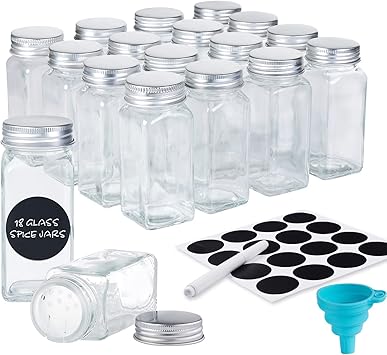 Defway Lot De 18 Pots À Épices En Verre Vides Avec Étiquettes - 118 G -  Avec Couvercles