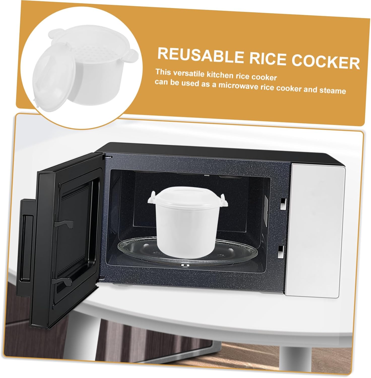 1Set Microwave Rice Cooker with Lid Portable Rice Container for and Steaming for Family Meals Reusable Kitchen Tool for Prep