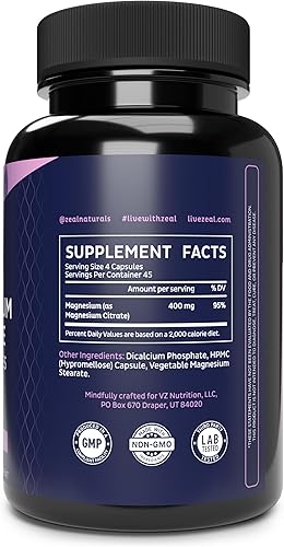 Miniatura 8 de Citrato de magnesio quelatado prémium de Zeal (400 mg  180 cápsulas)