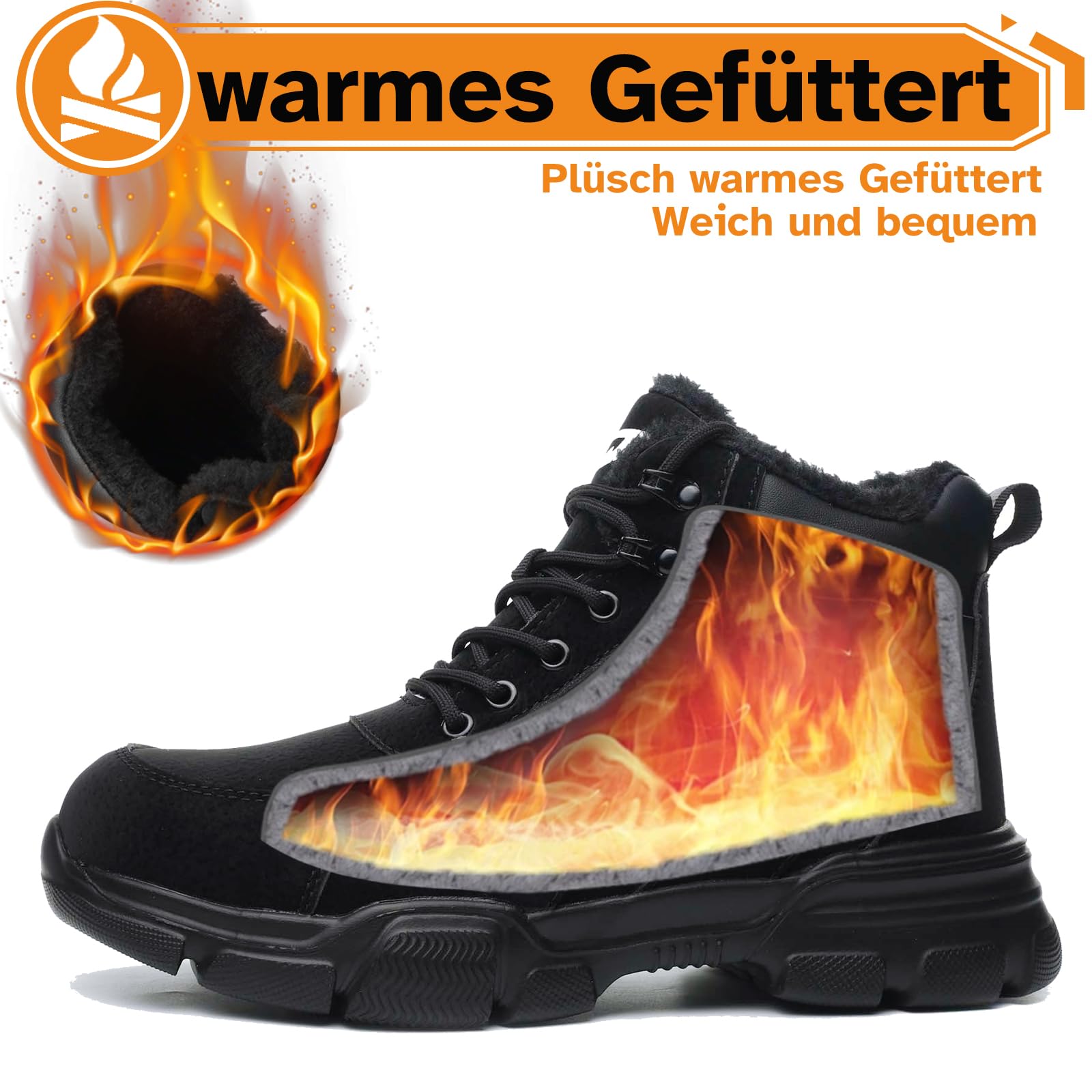 Lekkie zimowe buty ochronne męskie i damskie wodoodporne buty robocze ze stalowym noskiem, z ciepłą wyściółką, buty ochronne, Czarny A, 37 EU