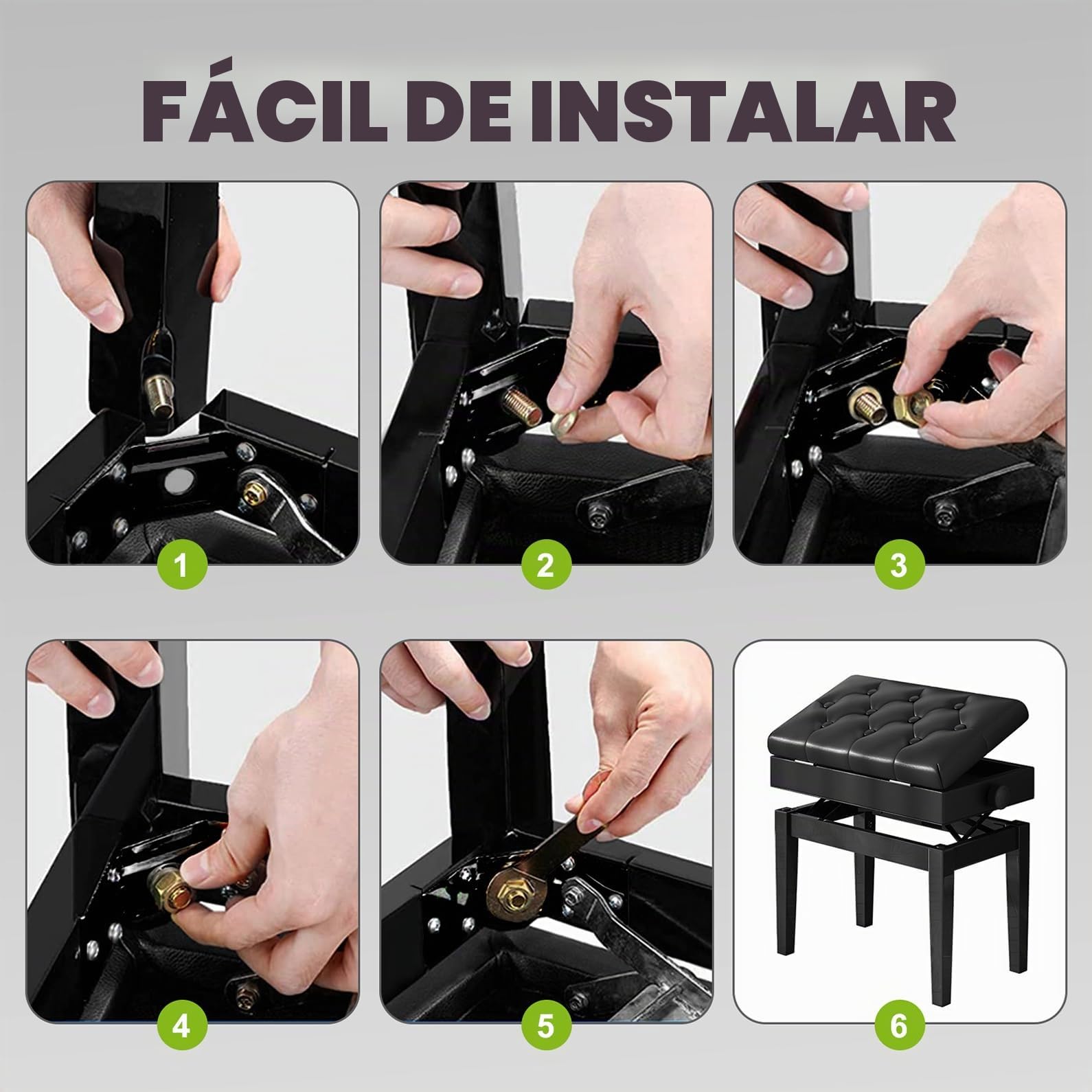 Banqueta Piano Botón de cuero PU negro,silla piano,banqueta piano regulable altura,banco piano de con compartimento almacenamiento,retro de madera maciza y ergonómico keyboard seat banco de piano