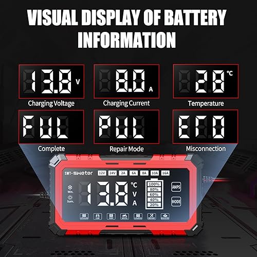 Miniatura 4 de Cargador de batería inteligente de 16 amperios 12 V24 V para automóvil, cargador de batería y cargador de batería automotriz con compensación de