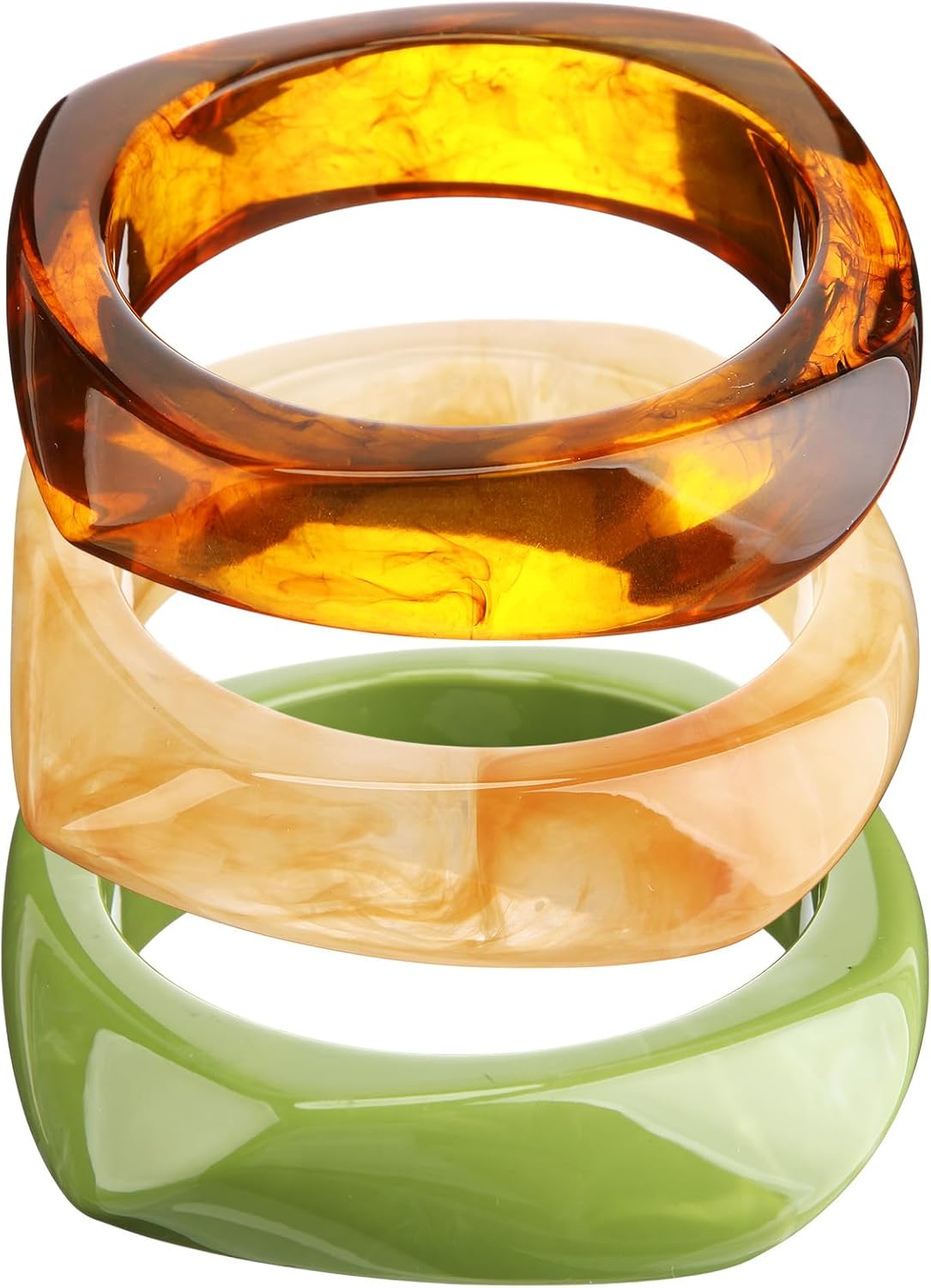 Landical 3 Pcs Colorful Square Acrylic Resin Bangle Bracelet Wide Geometric Irregular Wristbands Women