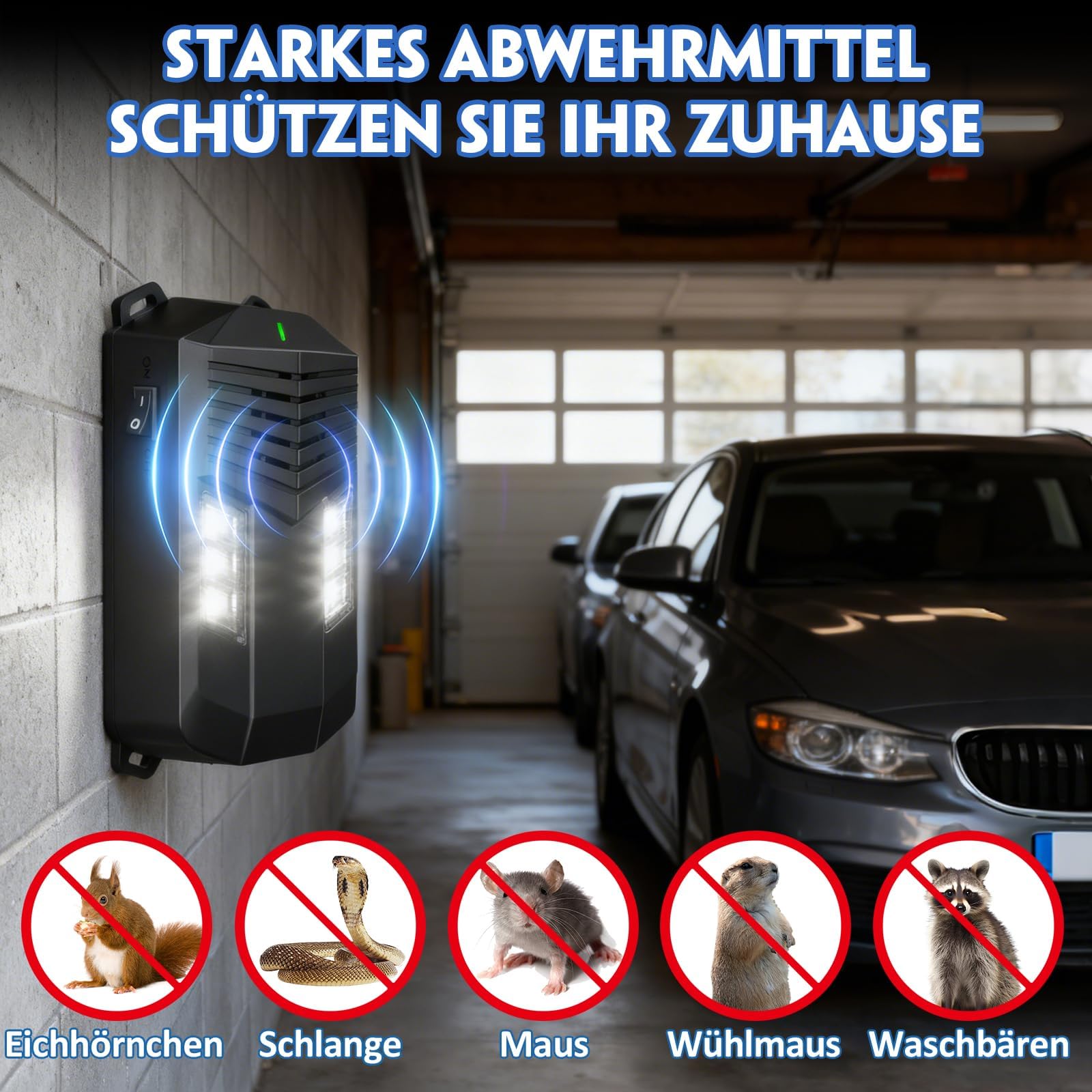 Marderabwehr Auto, Ultraschall Marderschreck,Marderschreck Mit Blitzlicht und Sensorsteuerung,Marderabwehr Geeignet für Fahrzeugmotorräume, Katzenschreck Häuser, Lagerhäuser und Dachböden