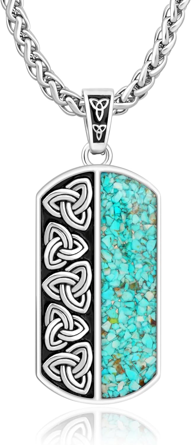 Turquoise Arrowhead Necklace for Men, Stainless Steel Cowboy Necklace for Men, Turquoise Chips Arrowhead/Dog Tag/Shark Tooth Pendant Vintage Choker Boho Western Jewelry Gift for Men Father Boyfriend Husband