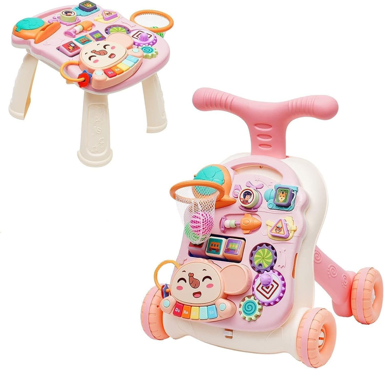 Baby Walker 3in1 Sit-to-Stand Learning Walker Kids Educational Push Toy Activity Center with Weight Gain Design Table Music Multifunctional for Toddlers Boys Girls