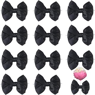 12 Pcs Black Satin Ribbon Bows for Gift Wrapping Treat Bags Cupcake Decorating Premade Twist Tie Bow Halloween Party Favors Elegant Decor