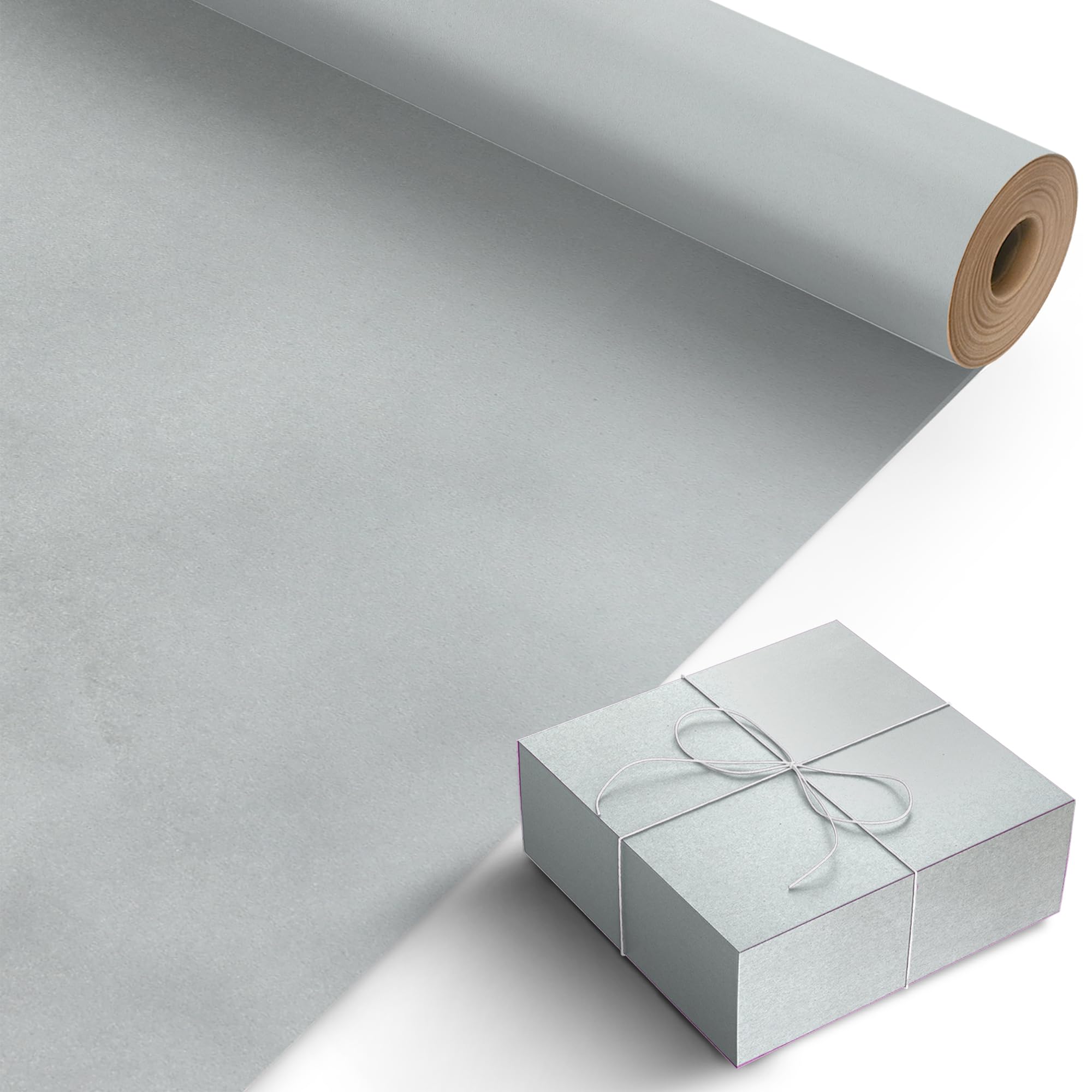 Kraft & Co Recycled Kraft Wrapping Paper Roll 69cm x 20m– 80gsm Durable Tear-Resistant Gift Wrap, Eco-Friendly, Recyclable & Biodegradable – All-Occasion Wrapping Paper - Silver