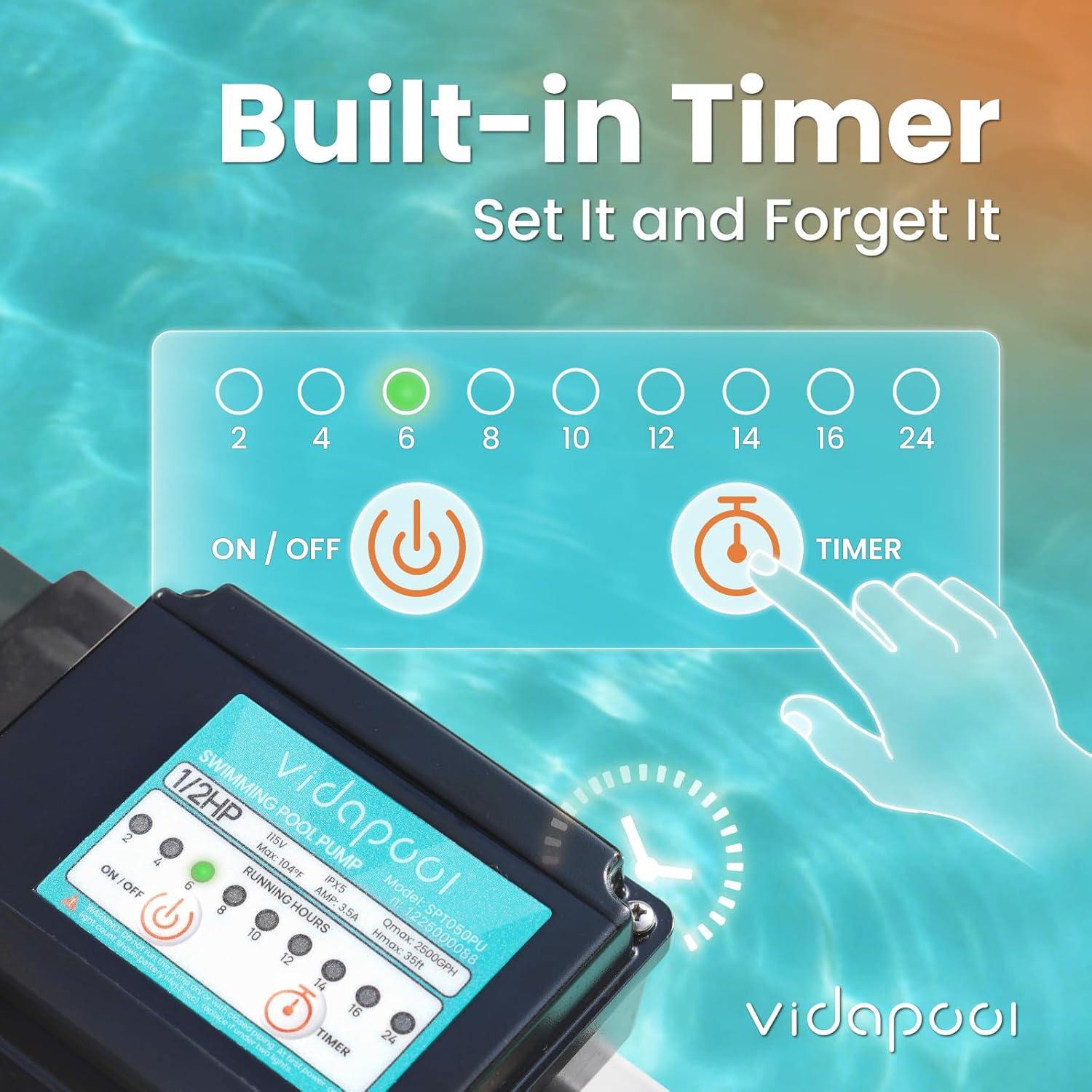 Sand Filter Pump for Above Ground Pool, Pool Pumps Above Ground with Timer, Pool Sand Filter with 6-Way Valve, Efficient Filtration, 10in, Up to 11,000 Gallons