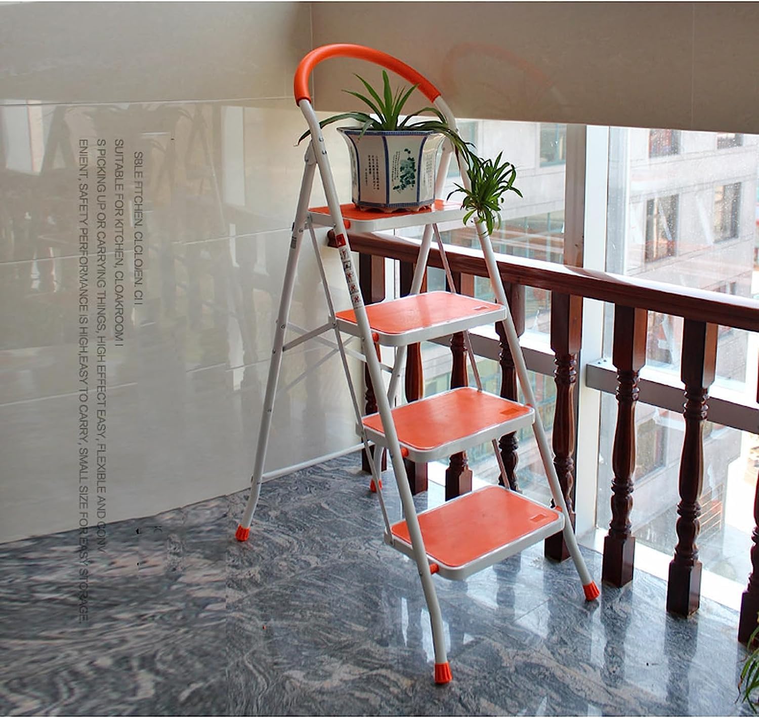 Loft Ladder Folding Ladder Iron 2 Stool Ladder with Handgrip Attic Ladder Anti-Slip Wide Pedal Metal 150kg/330lb Capacity Step Ladder Anti-Slip