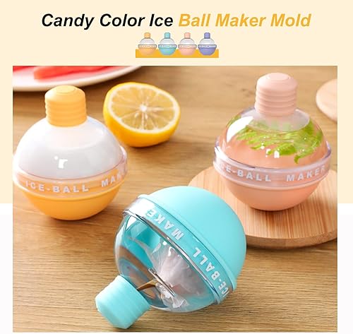 Miniatura 4 de Kohimit Paquete de 4 máquinas de bolas de hielo molde de hielo de whisky bandeja de cubitos de hielo de silicona molde de hielo de esfera de 25