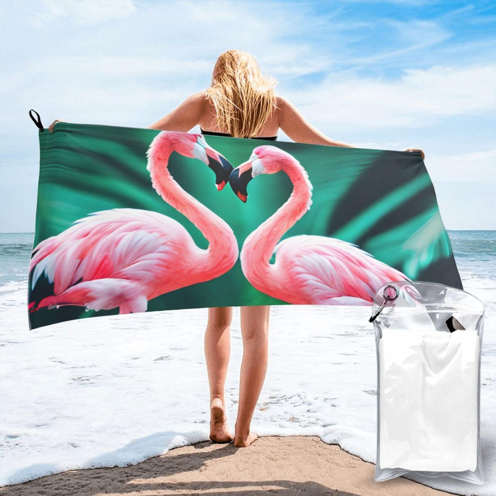 pojknbv Two Flamingos Print Travel Gym Towel For Beach Camping Hiking Yoga Lightweight Reusable Versatility