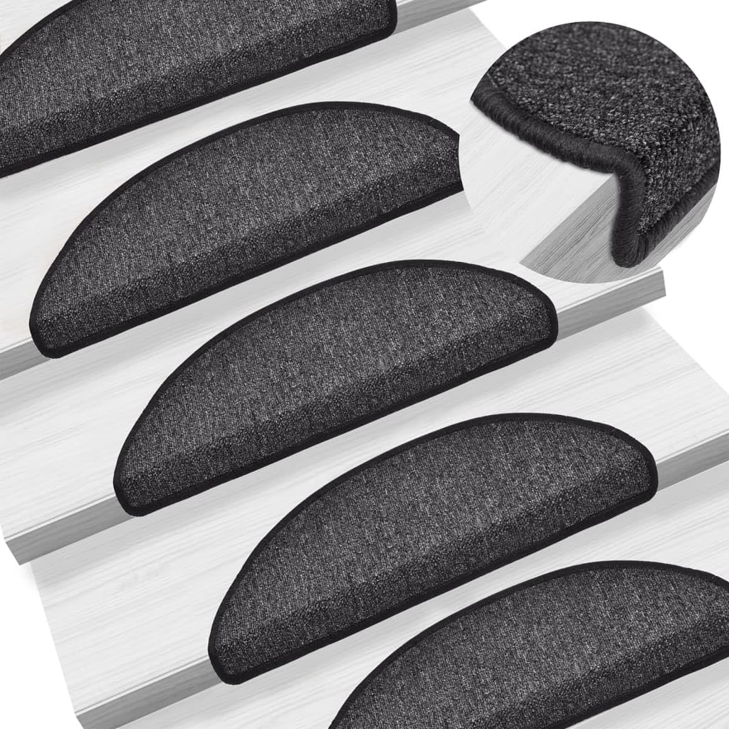 Lot de 15 tapis d'escalier - 56 x 17 x 3 cm - Anthracite - Semi-circulaires - Antidérapants - Lavable - Protection contre le bruit - Pour escaliers en bois, escaliers en pierre, animaux de