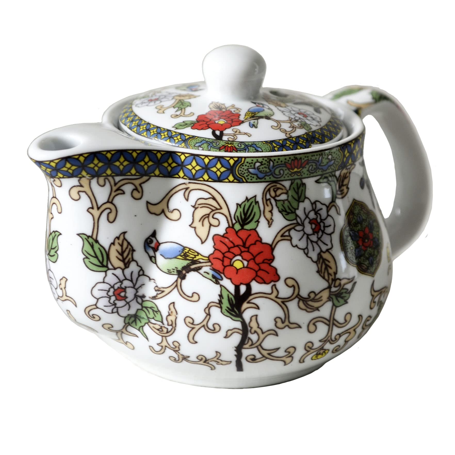 Mały porcelanowy czajniczek, dzbanek do herbaty 9oz z filtrem ze stali nierdzewnej, kolorowe chińskie kwiaty i ptaki (kwiaty i ptaki)