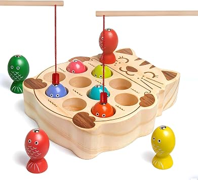 Fishing Game for Kids 3-5,Wooden Montessori Preschool Education Learning Hand-Eye Cognition & Fine Motor Skill Color Sorting Magnetic Fishing Toys Easter Basket Stuffers Gifts for Boys Girls