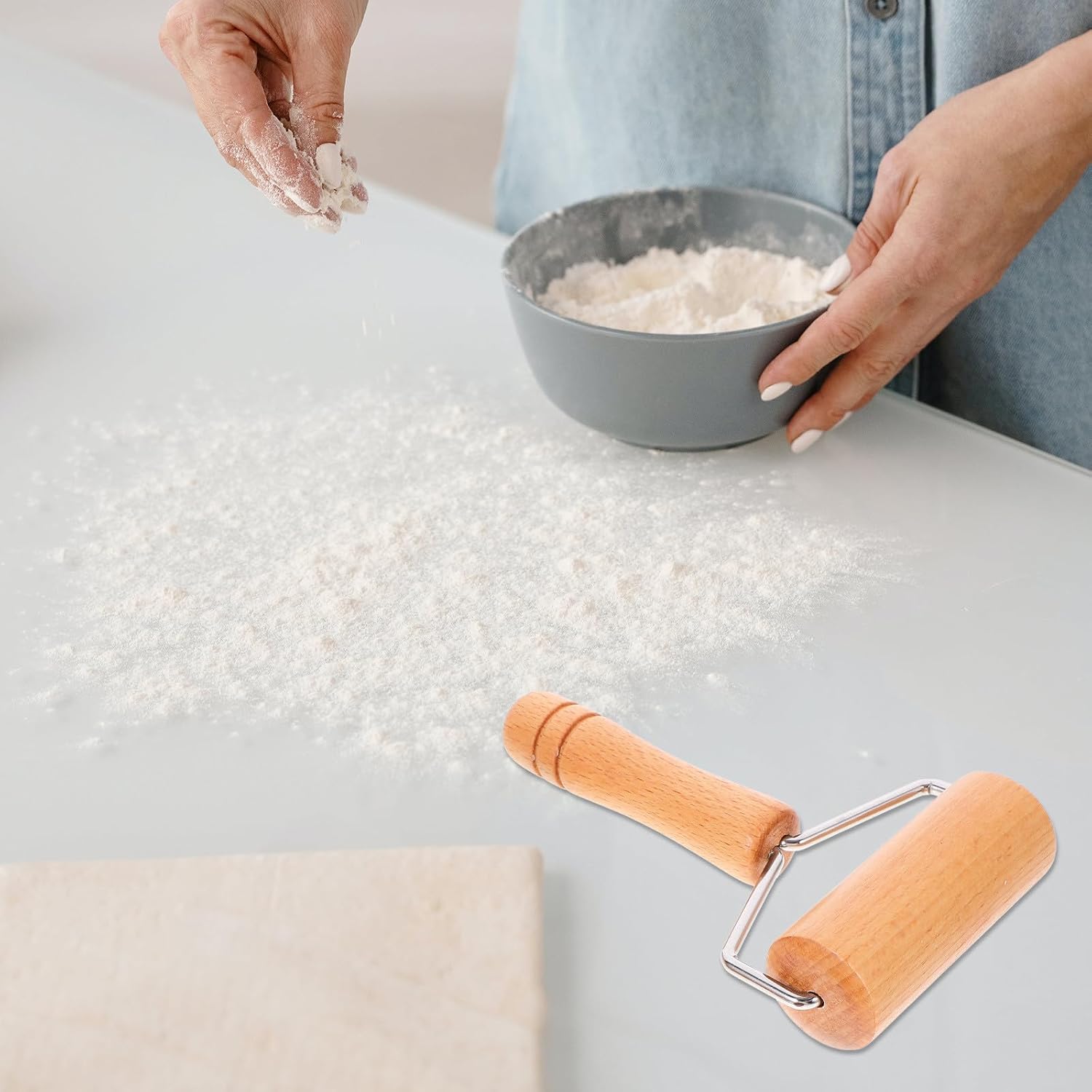 Generic 2pcs Wooden Rolling Pins Dough Roller Kitchen Baking Tool Pastry Roller Pin Handheld Beech Wood for Pizza Cookie and Dumpling Dough