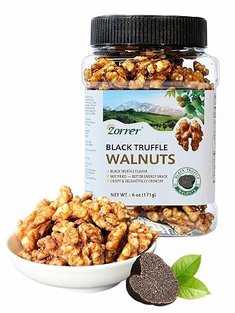Zorrer Black Truffle Walnuts 6 oz Pack of 1 No Added Sugar, Not Fried, Non-GMO, Vegan, Gluten-Free, Freshly Roasted & Seasoned Walnuts Flavor Snack for Sports Events, Movie Nights, Gatherings