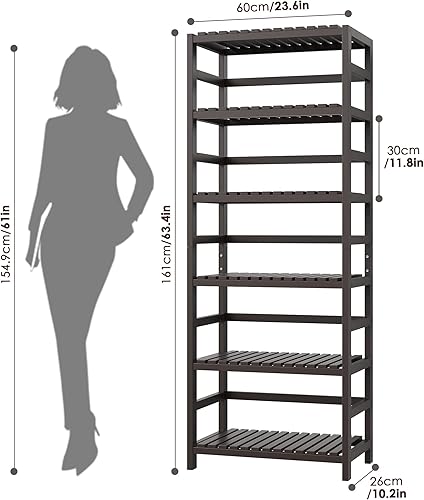Miniatura 3 de FOTOSOK Juego de 2 estantes de bambú de 6 niveles, estantería de bambú con estantes ajustables, estante de almacenamiento independiente y soporte de