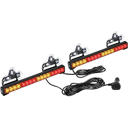 ASPL 2x16.8 inch Emergency Flashing LED Traffic Advisor Strobe Light Bar 32LED 26 Flash Patterns Interior Safety Warning Lights (Amber/Red)