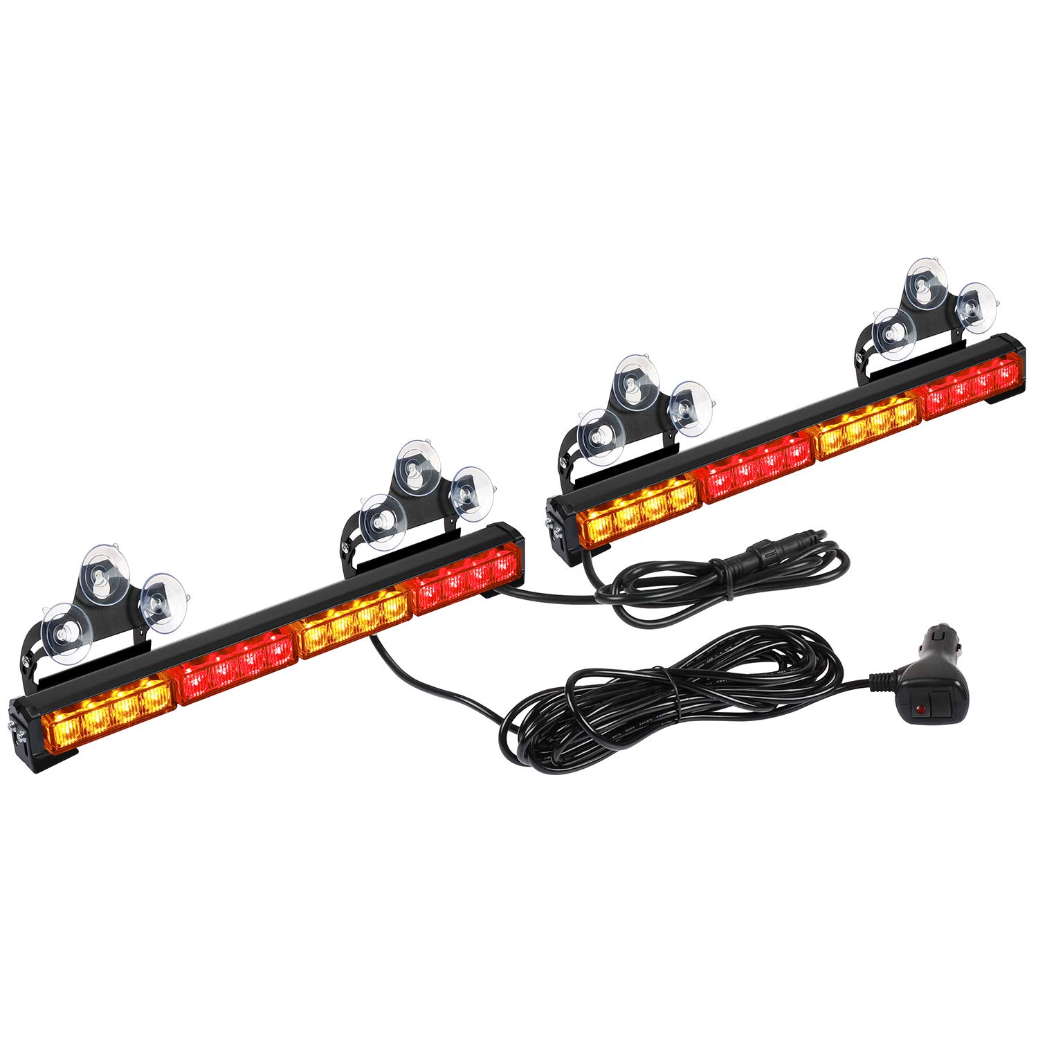 ASPL2x16.8 inch Emergency Flashing LED Traffic Advisor Strobe Light Bar 32LED 26 Flash Patterns Interior Safety Warning Lights (Amber/Red)