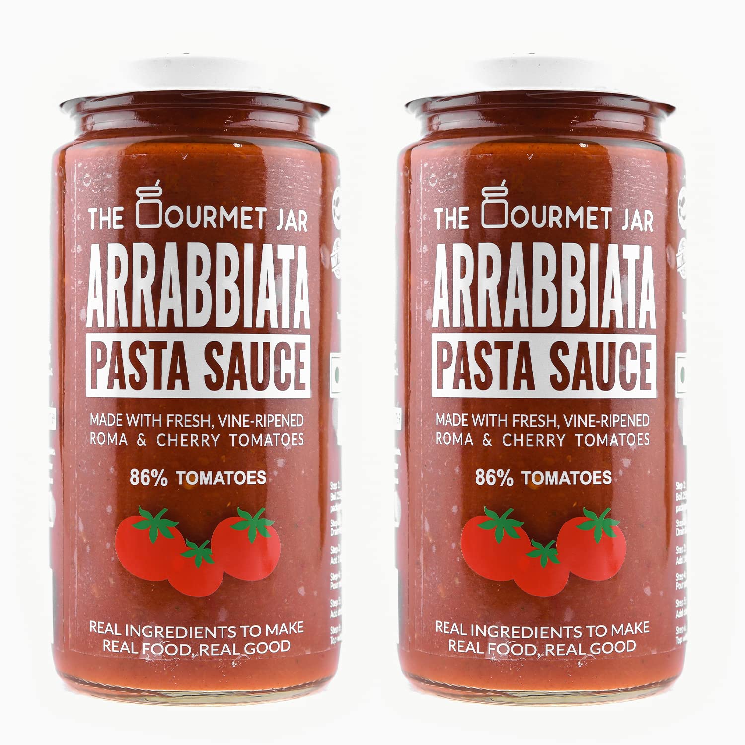 The Gourmet Jar Arrabbiata Pasta Sauce 390G|100% Natural,No Preservatives,No Artificial Colors,No Artificial Flavouring|Vegan|Gluten Free|Made With Fresh Vine-Ripened Roma & Cherry Tomatoes|Pack of 2