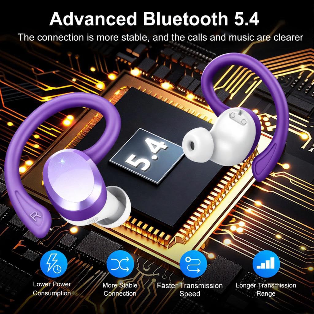 sprtoybat Ecouteurs Bluetooth sans Fil, 2026 Oreillette Bluetooth 5.4 Ecouteurs avec 4 ENC Réduction Mic, 68H Récréation Hi-FI Son Stéréo Écouteurs, Étanches IP7 Casque Running LED pour Android/iOS
