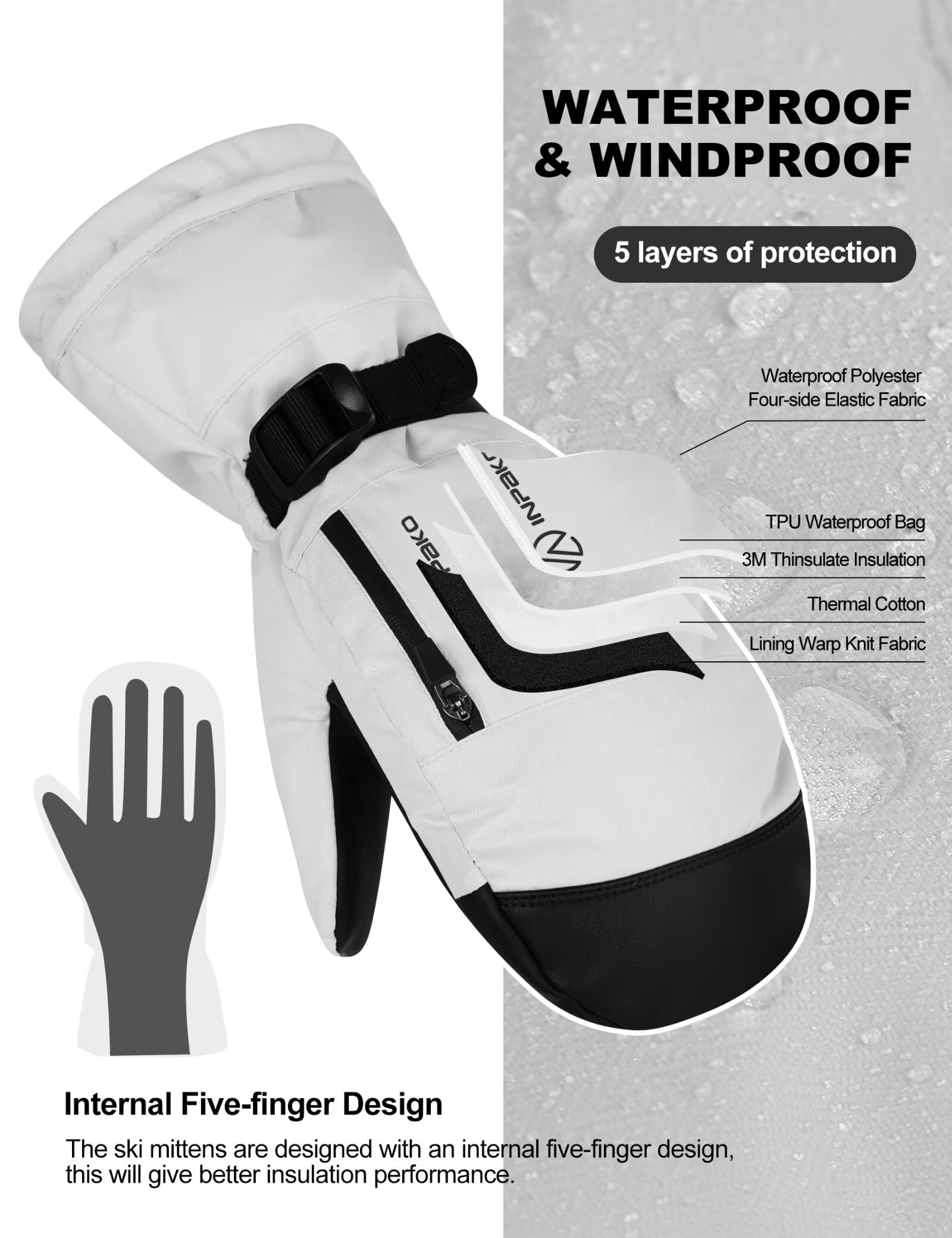 Guantes de esquí de invierno para hombre y mujer, guantes impermeables 3M Thinsulate con forro interior, guantes de snowboard para pantalla táctil, guantes térmicos de 5 capas para clima frío,