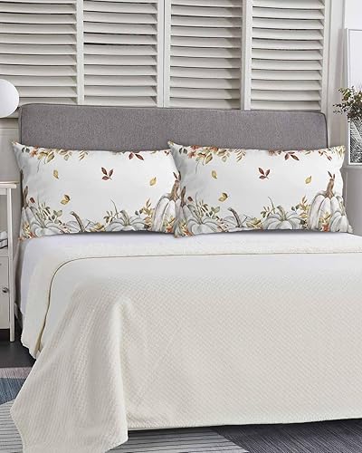 Miniatura 5 de Fundas de almohada de eucalipto y calabaza, tamaño King, fundas de almohada suaves decorativas para sofá de cuerpo largo con cierre de sobre, hojas