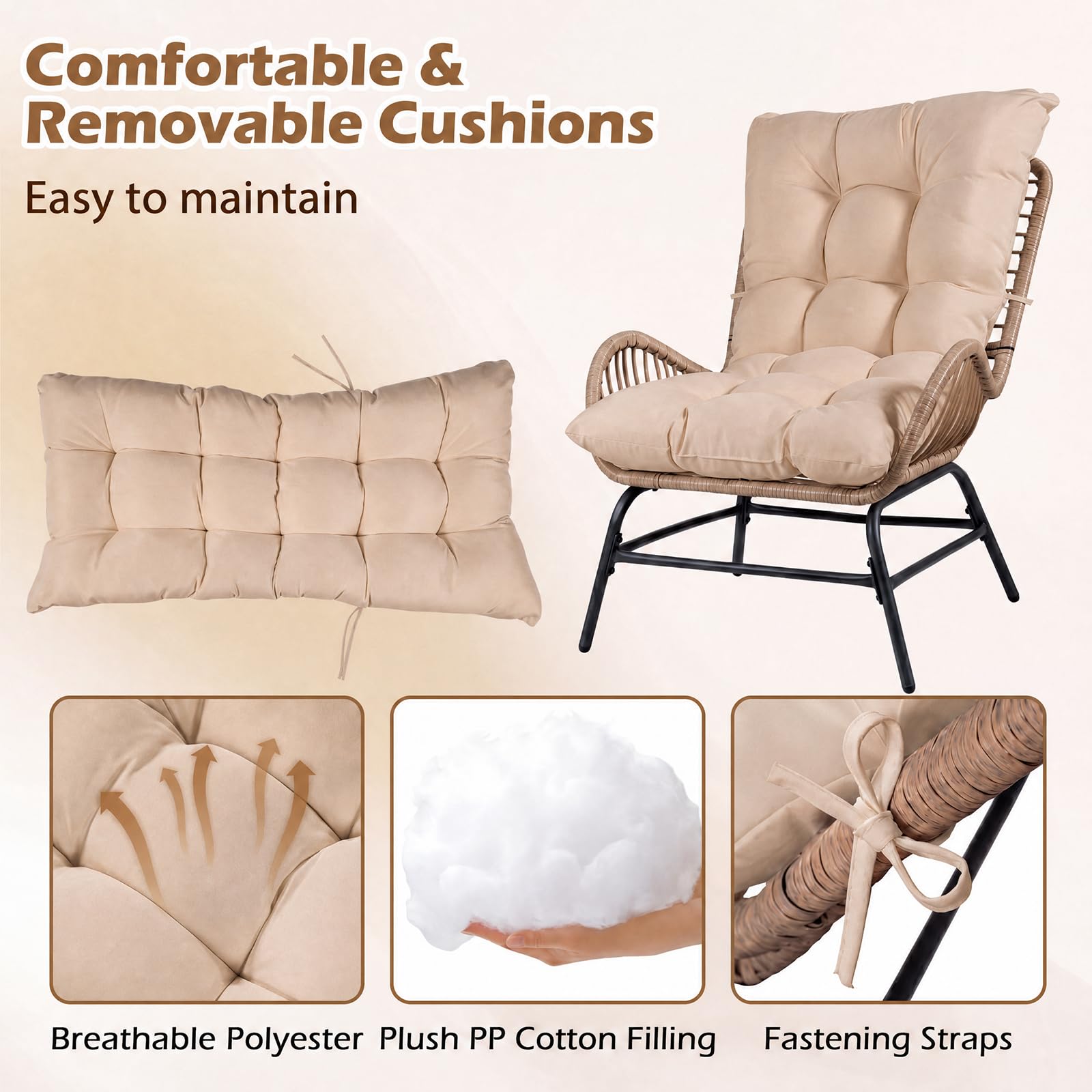 GIANTEX Sillón de jardín de ratán, silla de jardín para exteriores
