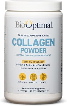 BioOptimal Collagen Peptides Powder - Grass-Fed, Pasture-Raised Hydrolyzed Protein Supplement for Skin, Hair, Nails - Non-GMO, Zero Sugar Daily Supplement for Men & Women 30 Servings