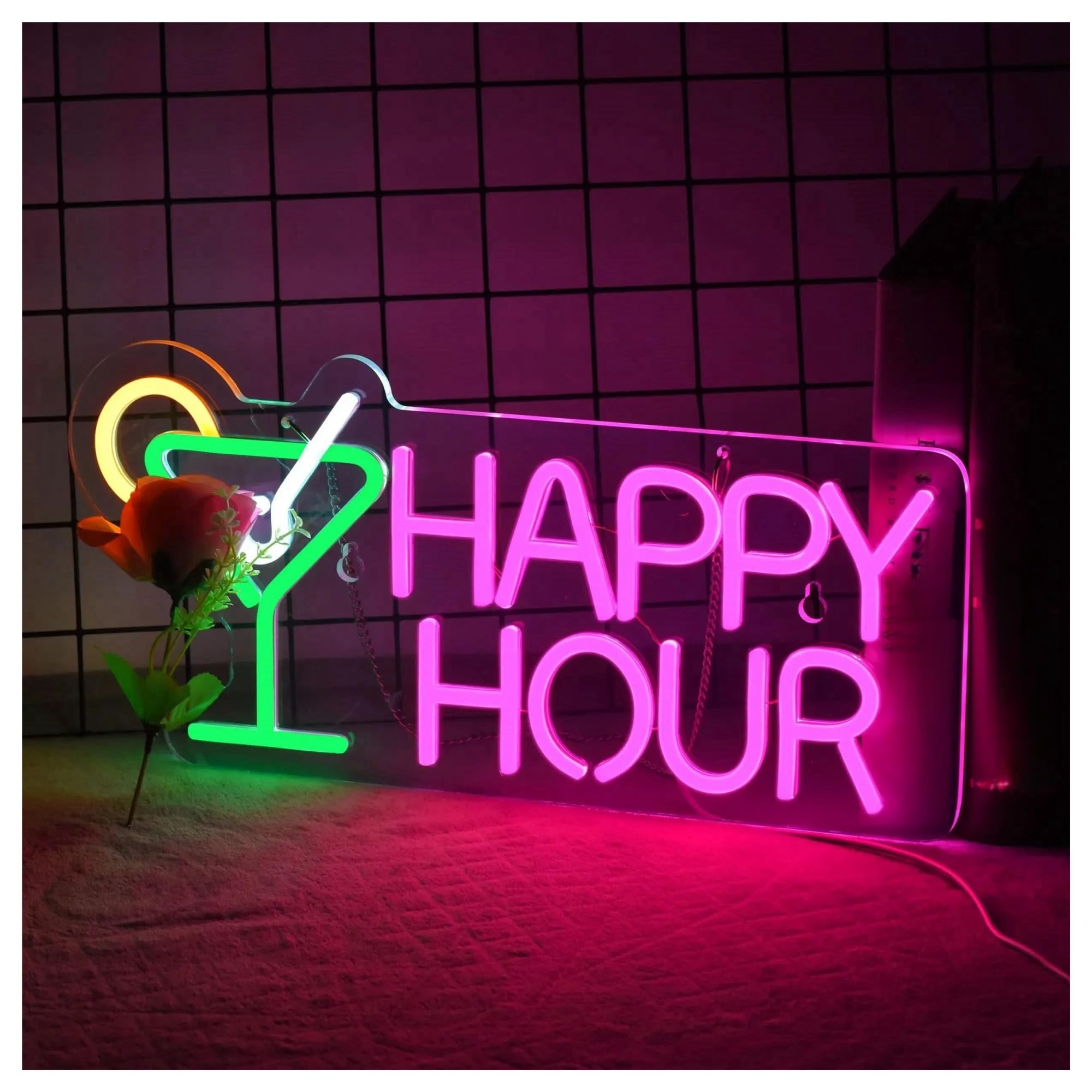 LEMST Signs Lamp Happy Hour Neon Sign Bar Decor for Pub, Tavern, Home Bar Lighting, Dimmable USB Powered Adjustable Brightness 43x20.3cm/17x8inch