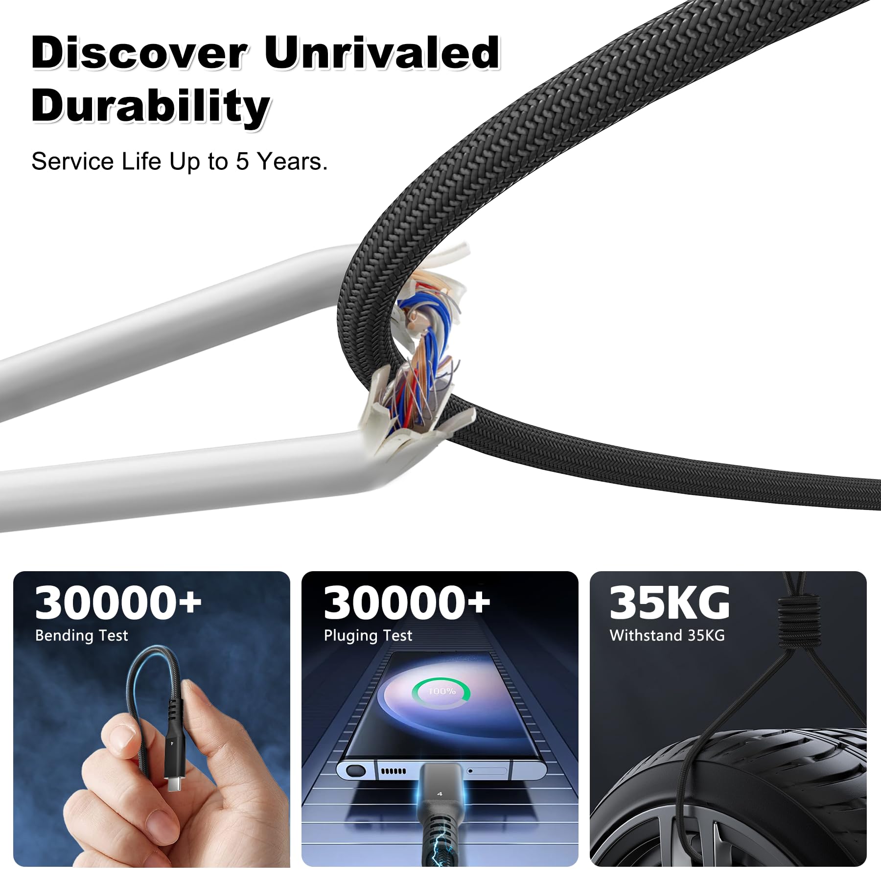 Câble Thunderbolt 4, câble USB4 2m 40 Gbps, cable de recharge USB-C PD3.1 240W 48V 5 A, cable vidéo 8K60Hz 4K144Hz USBC pour ordinateur portable/Pad/Phone/moniteur/station d'accueil/dock/SSD