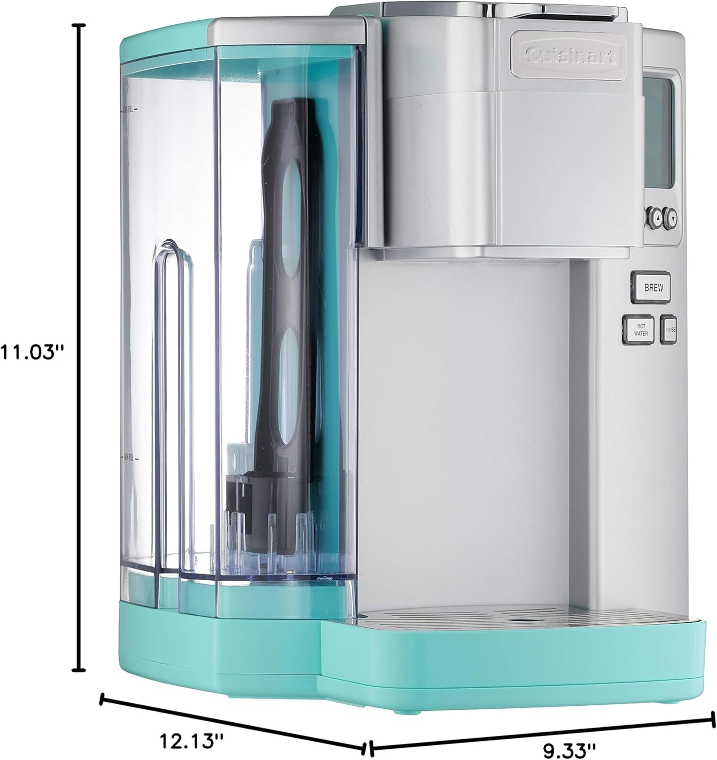 Cuisinart coffee maker with dimensions labeled