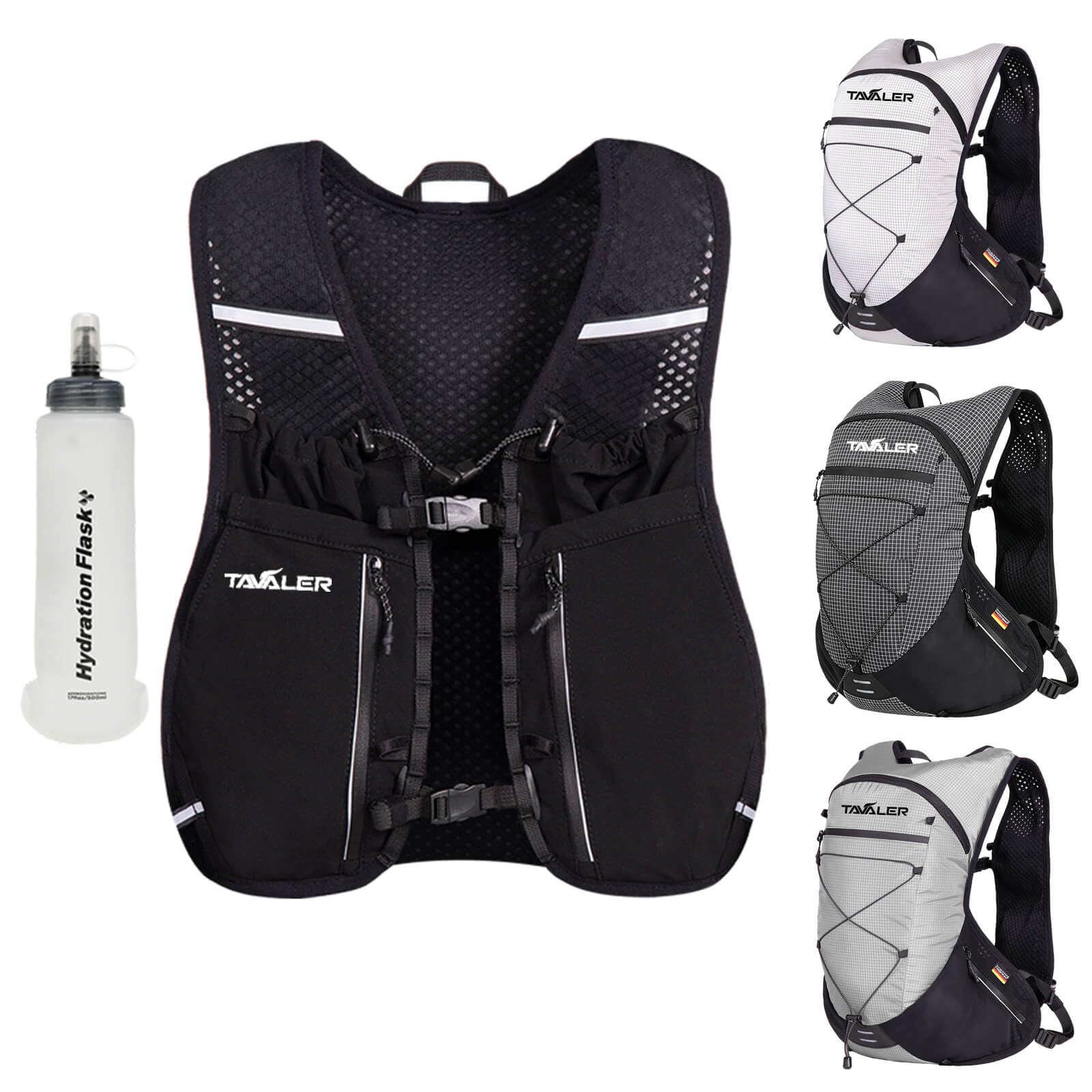 Tavaler Laufweste Damen und Herren 5L | Verstellbar Running Vest mit Trinkflasche 500 ml | Laufrucksack Ultraleicht & Atmungsaktiv | Trinkweste Laufen für Laufen, Radfahren, Marathon und Bergsteigen