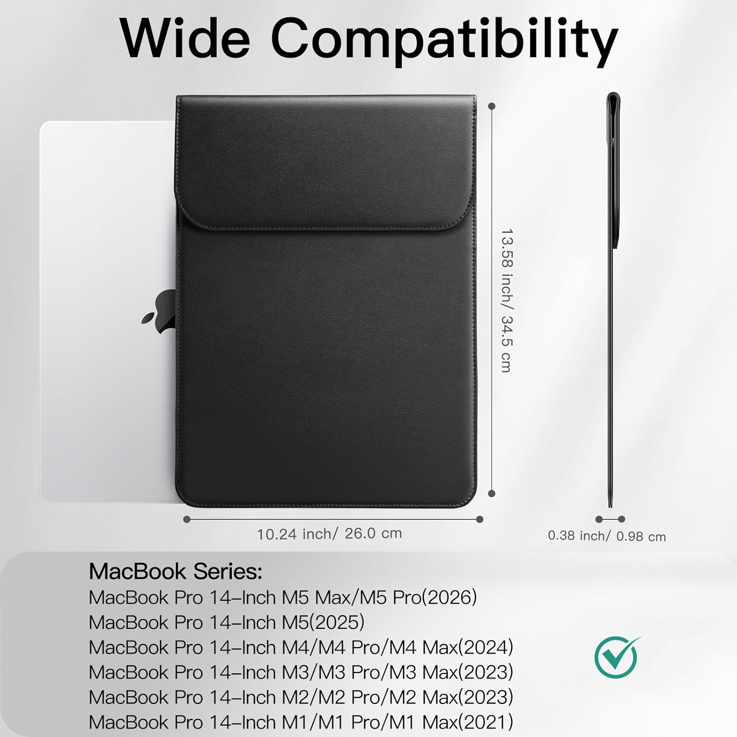 JETech Slim Laptop Sleeve for MacBook Neo (A18 Pro), MacBook Pro 14-Inch(M1-M5, 2020-2026), PU Leather Case with Magnetic Closure (Black