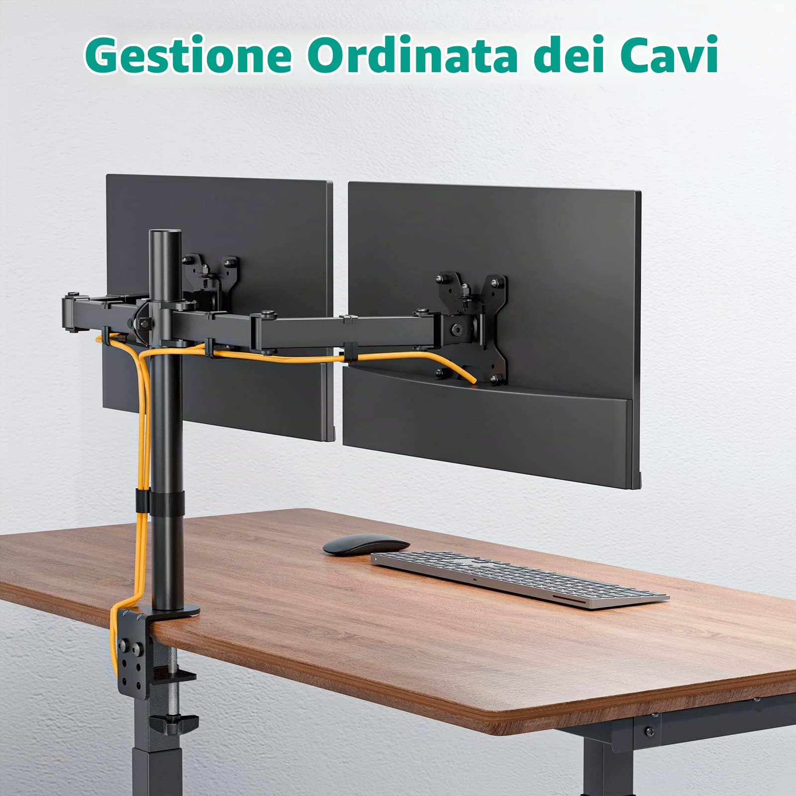 WALI Braccio Monitor Doppio per Schermi 13-27”, Supporto per Doppio Monitor con Morsetto Scrivania Supporto, Altezza Regolabile Inclinazione Girevole Ruotare - VESA 75/100mm(M002)