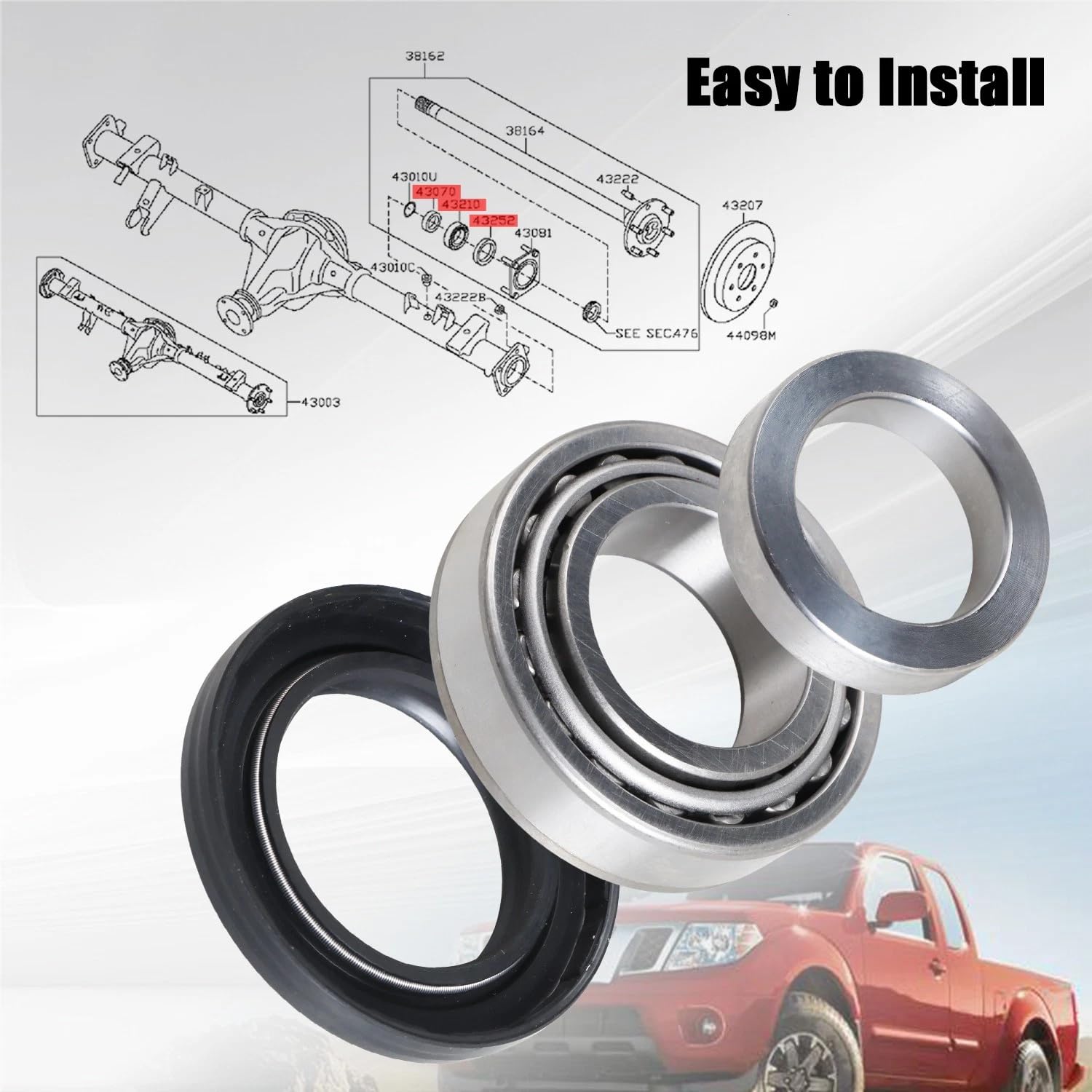 Rear Axle Shaft Wheel Bearing Inner Spacer Oil Differential Seal Kit Fit for Nissan Titan 04-07/ Frontier 05-17/ Xterra 06-15 Replace# 43252-7S200 43070-7S200 40210-7S210 (2)