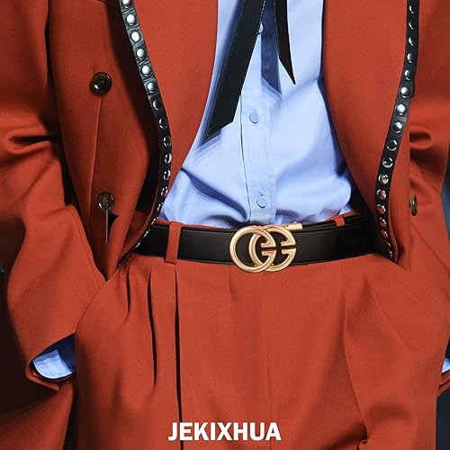 Miniatura 3 de Cinturón de cuero con trinquete para hombre con hebilla de diseñador de lujo, cinturón de vestir ajustable para un ajuste perfecto