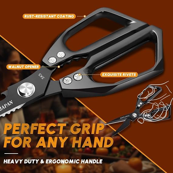 HUUSK Kitchen Scissors Set Upgraded - Stainless Steel Kitchen Shears, Sharp Meat Scissors, Heavy Duty Poultry Shear, Japanese Cooking Scissor Dishwasher for Food, Christmas Gifts for Men Women