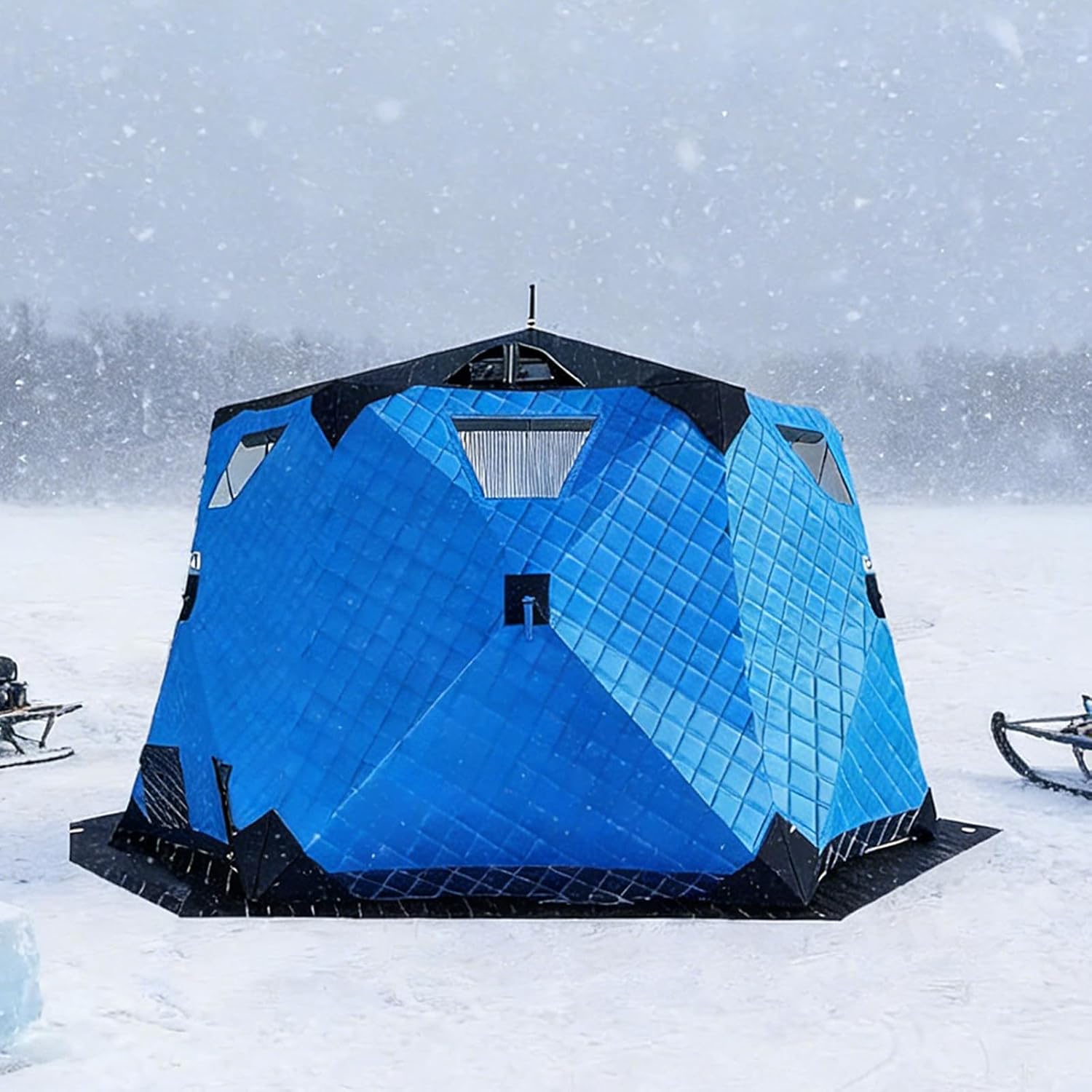 Pop-Up Ice Fishing Shelter, Portable Ice Fishing Shanty,Ice Fishing Shelter, Insulated Ice Fishing Pop-Up Tent for 5-6 Person, Large Ice Shack Windproof with Stove Jack Floor Blue